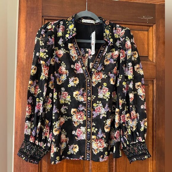NWT Alice and Olivia Cosima Floral Button Up Blouse Size Large - Picture 9 of 13